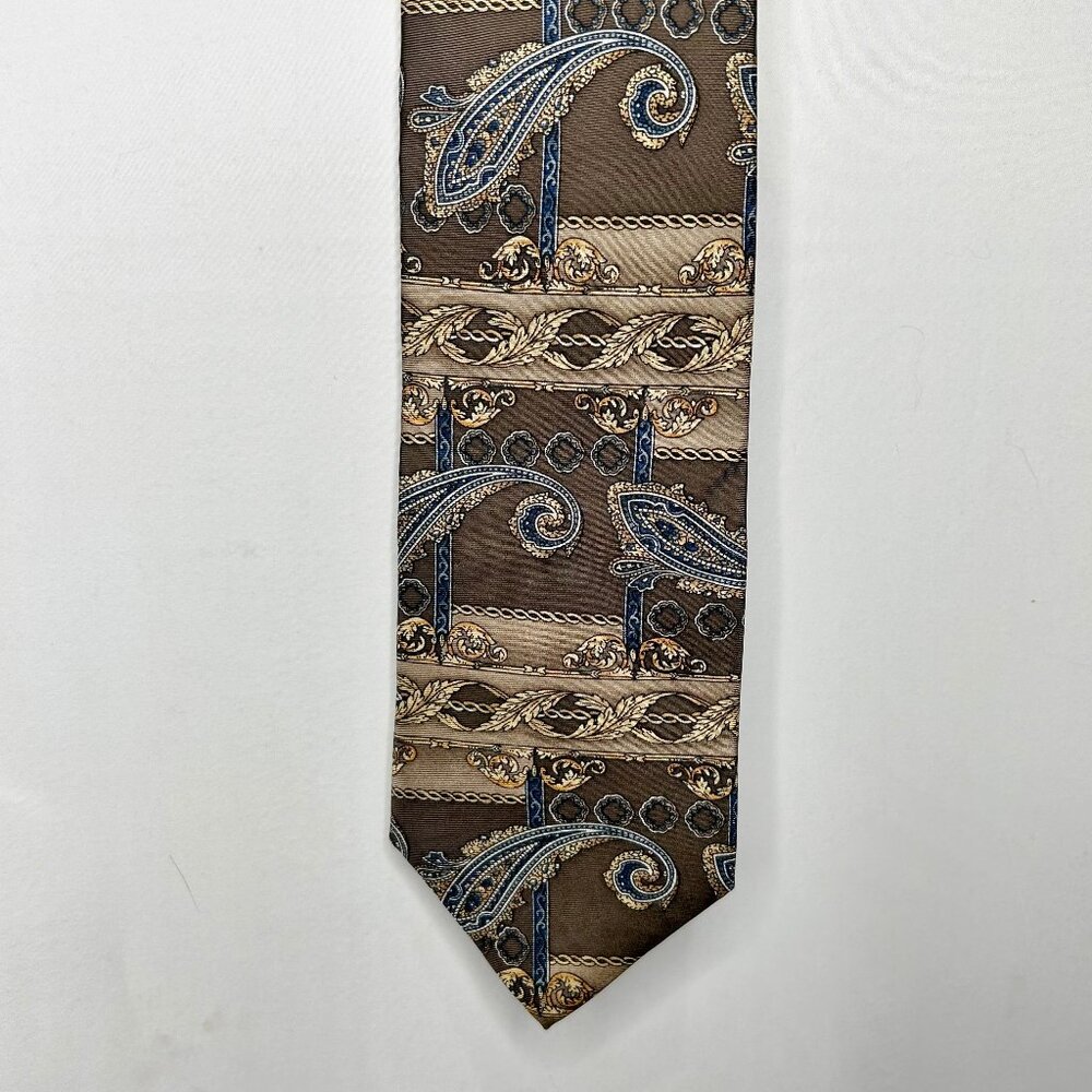 NWT Sutter & Grant Men’s Neck Tie 4” Brown Beige Blue Silk Paisley Necktie USA